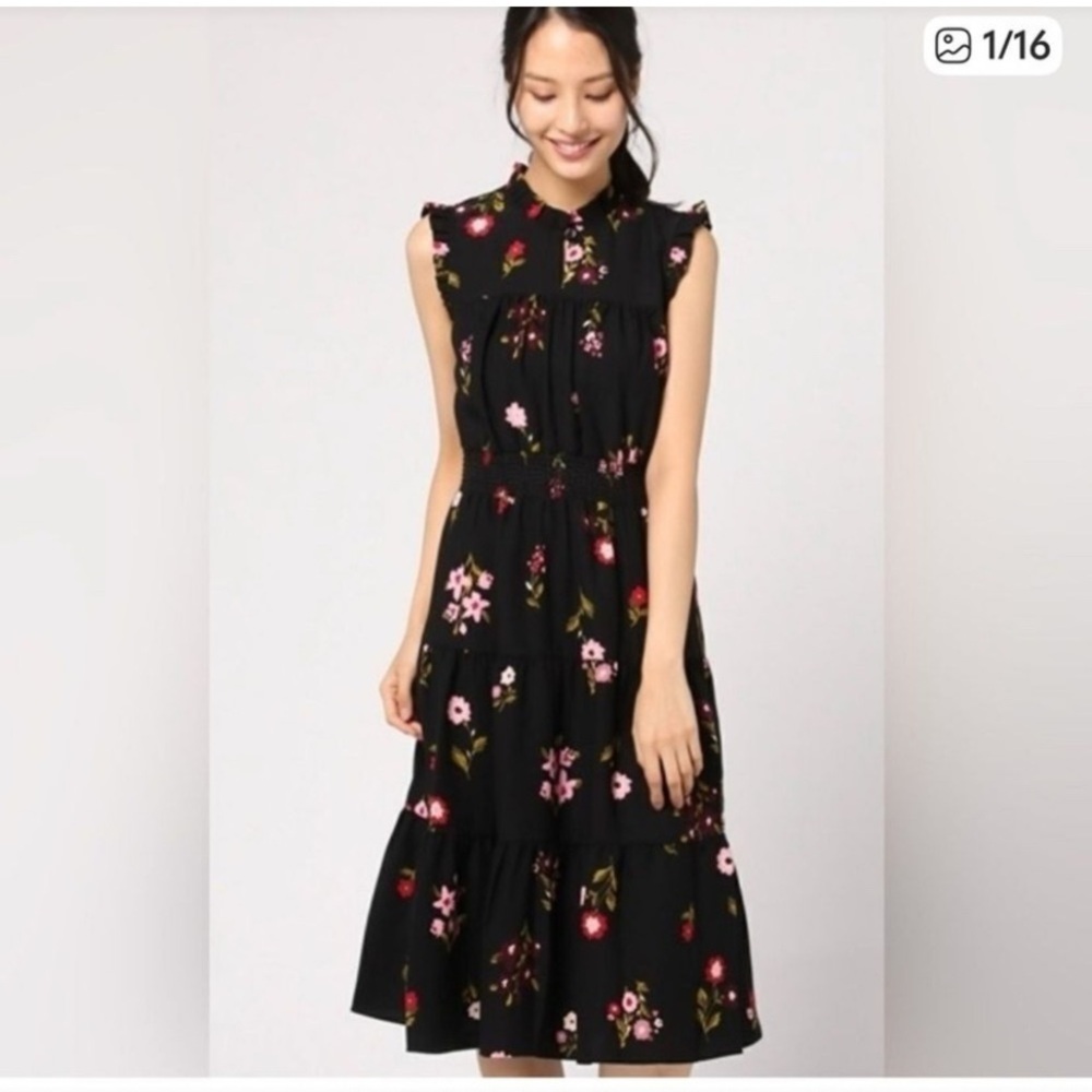 Kate Spade Ma Cherie In Bloom Floral Smocked Waist Tiered A Line Dress